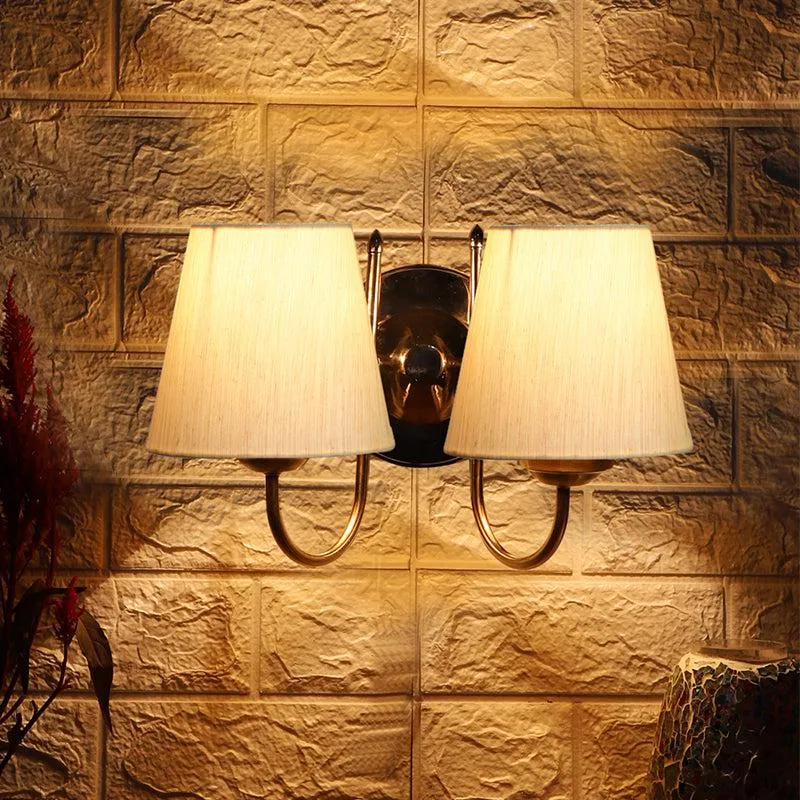 Veda Duo Conical Fabric & Metal Wall Lamp - Beige & Metallic media 1
