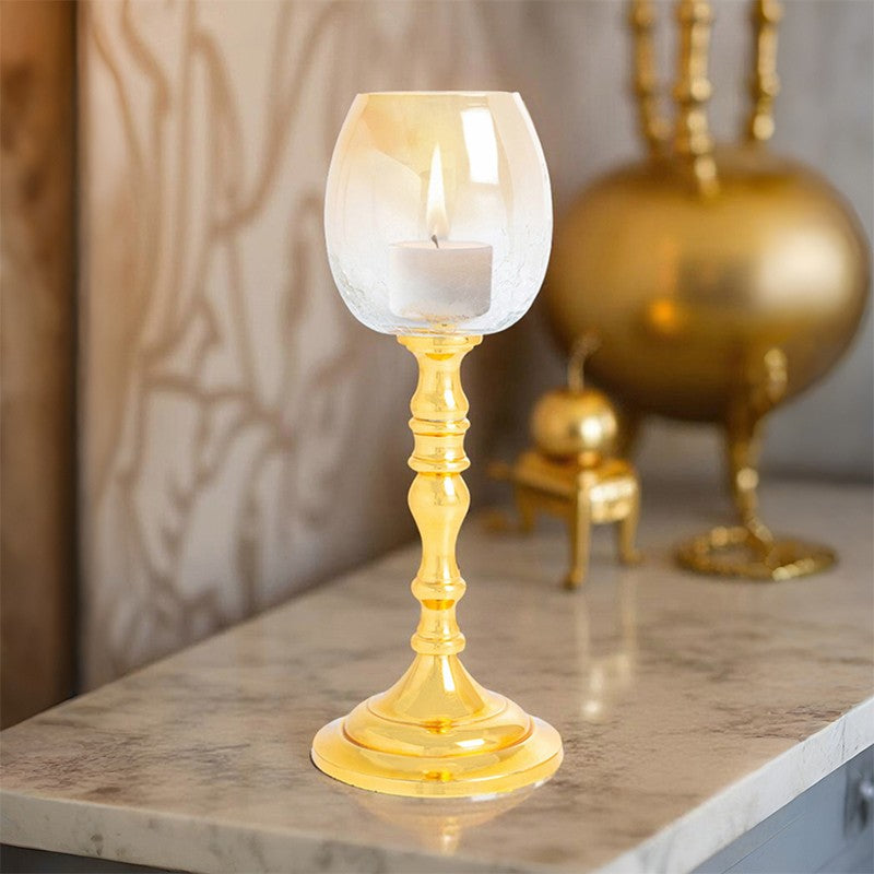 Polido Textured Glass Candle Holder - Gold