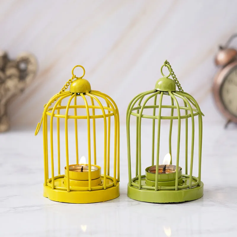 Cage Shape Tea Light Candle Holder - Green & Yellow media 3