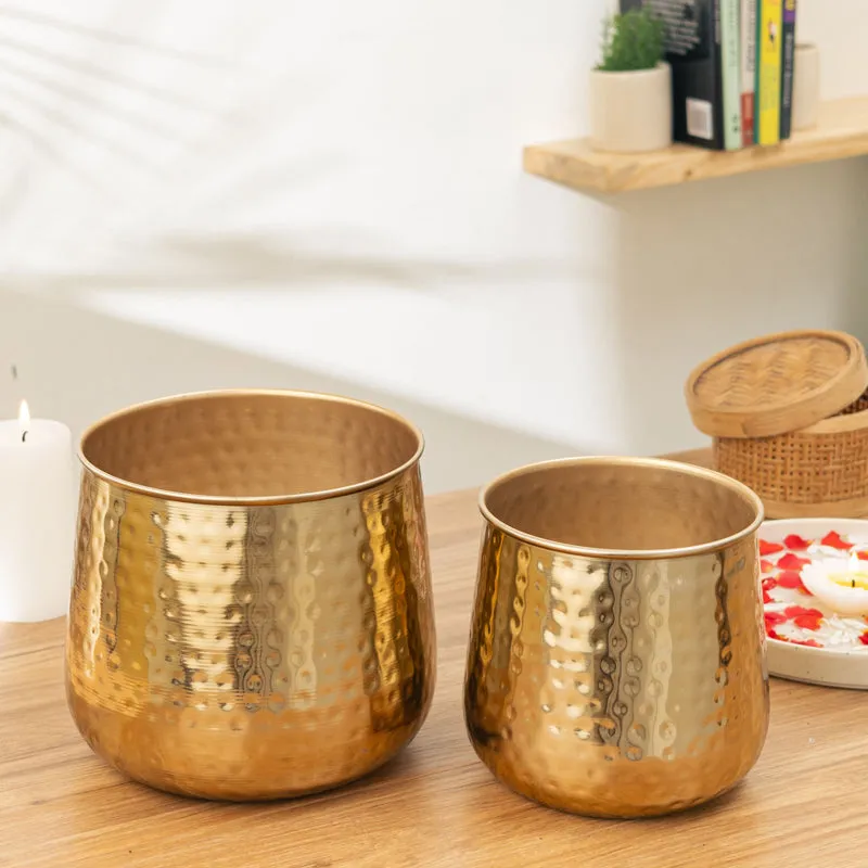 Rooted Charm Auric Golden Planter - Set Of Two media 3