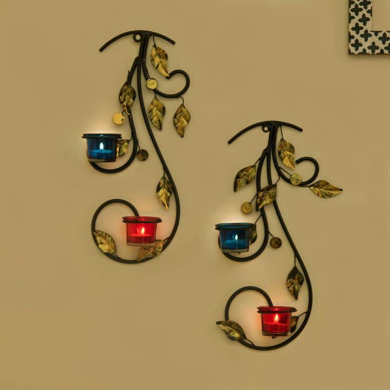 Leafy Vine Luminaire Candle Holder - Red & Blue