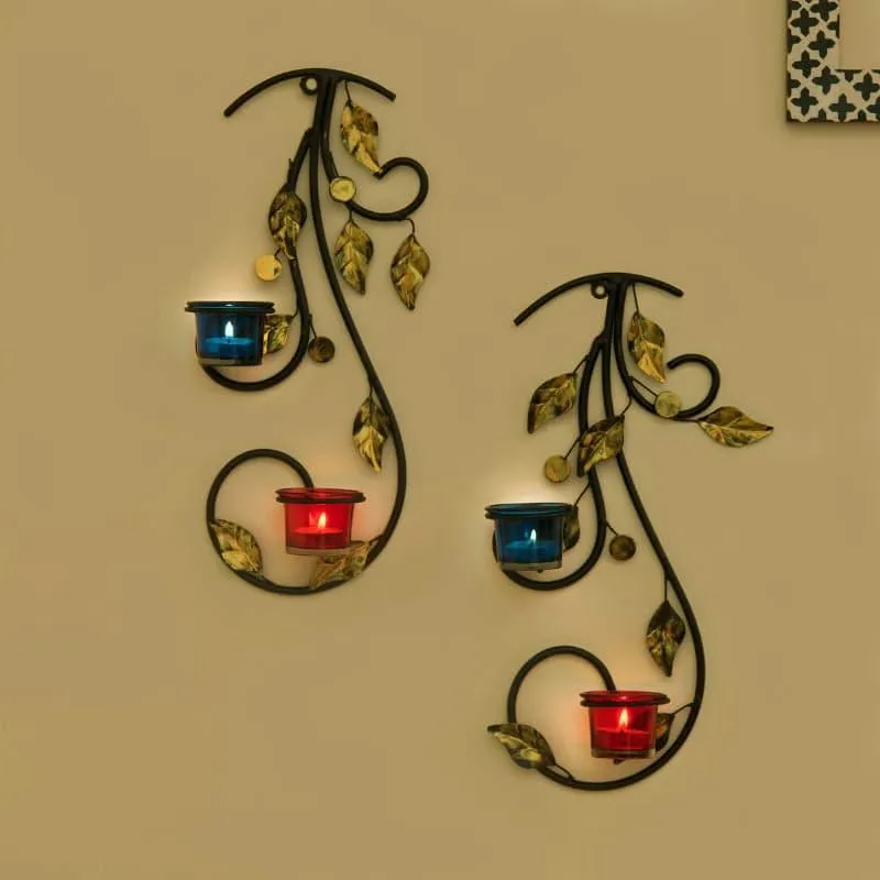 Leafy Vine Luminaire Candle Holder - Red & Blue media 1
