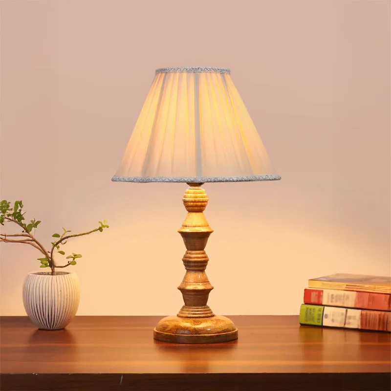 Pleatra I Timber Wooden Table Lamp - Ivory,Brown media 2