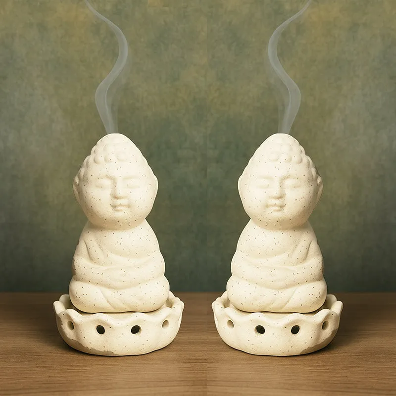 Buddha Ceramic Incense Holder (White) - Four Piece Set media 4