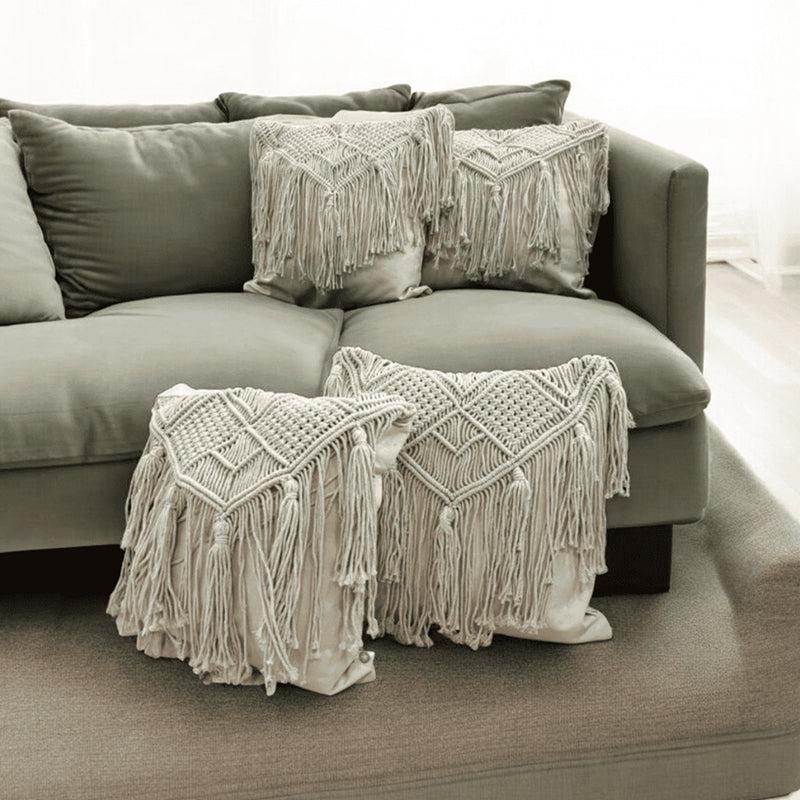 Earth & Twine Macrame Fringed Cotton Cushion Cover - Set Of Four media 3