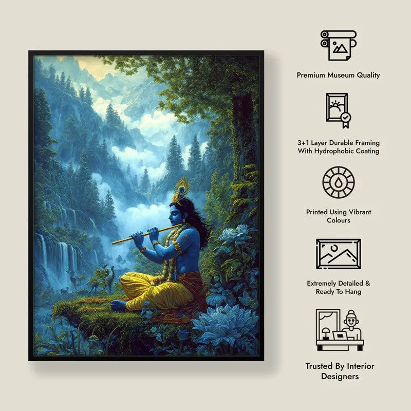 Vrindavan Bihari Lord Krishna Playing Fluit IV Archival Paper Wall Art media 8