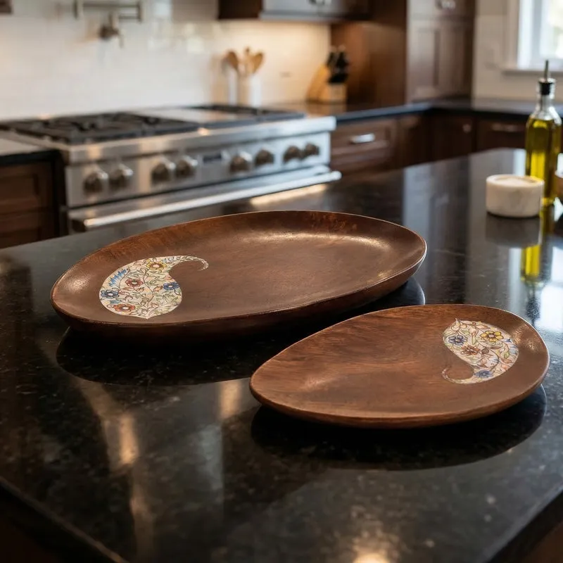 Paisley Yin Yang Wood Platter - Set of Two - 1