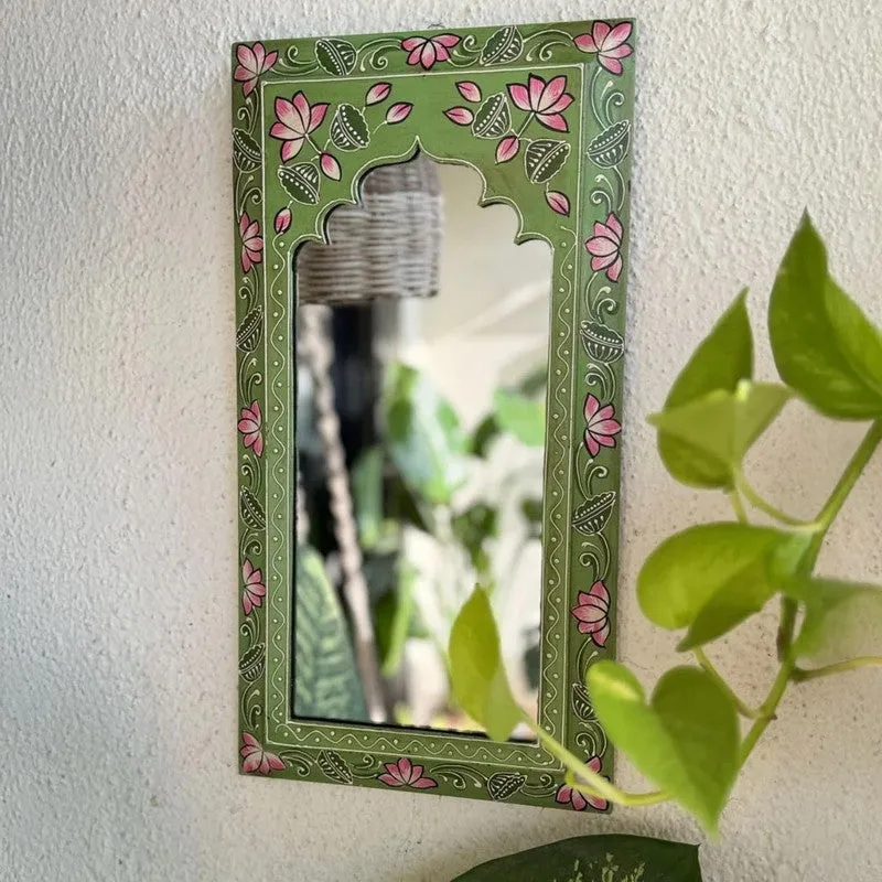 Decorative Wooden Wall Mirror - Green media 6