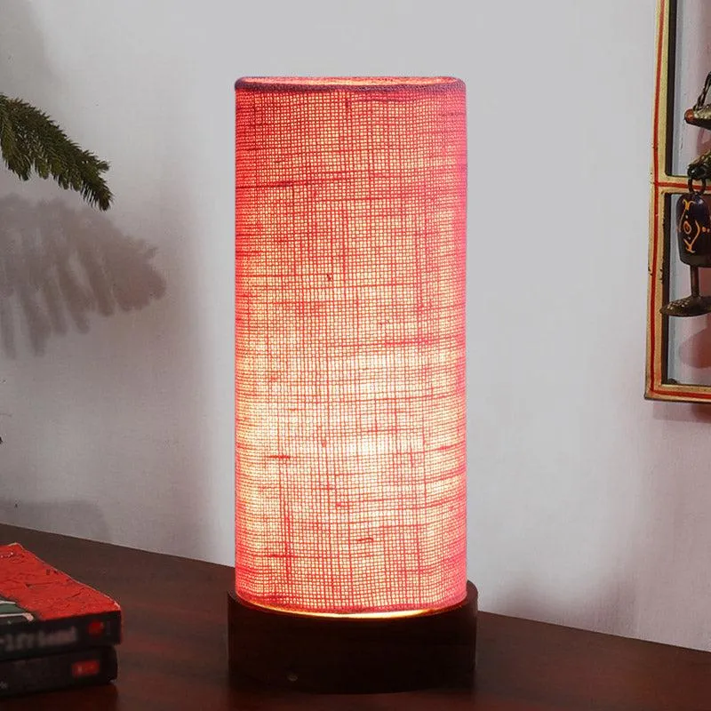 Jaala Tower Wooden Table Lamp With Jute Shade - Brown,Pink media 1