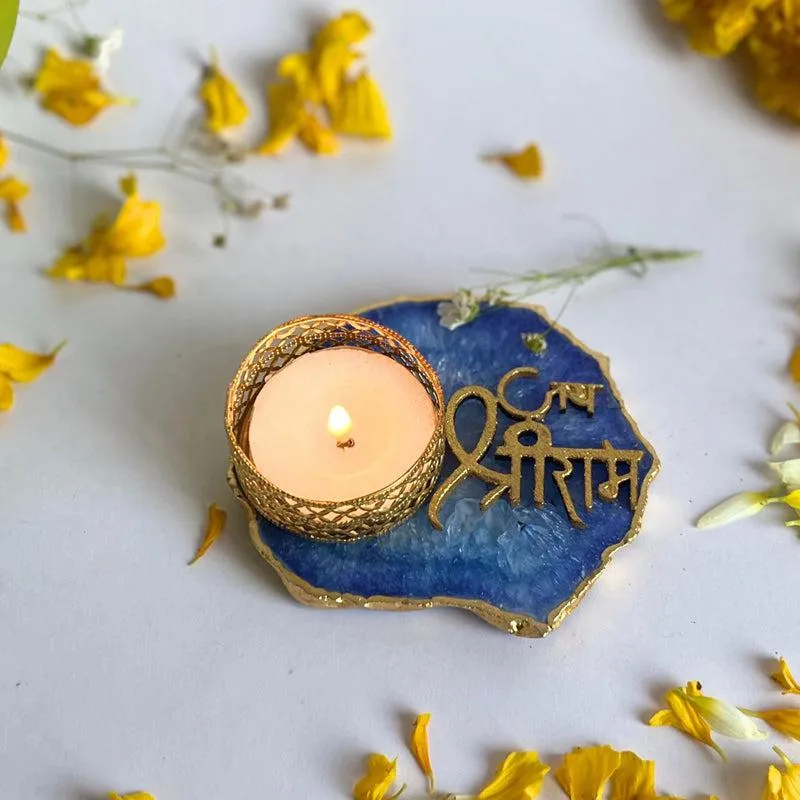Jai Sri Ram Handcrafted Agate Tealight Candle Holder - Blue media 4