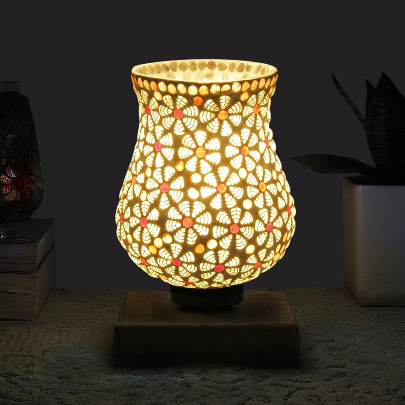 Illumia Mosaic Glass Table Lamp With Wooden Base - Multicolor