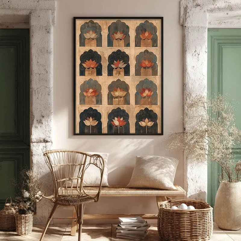 Heritage Lotus Arch Motif Canvas Wall Painting With Black Frame media 7