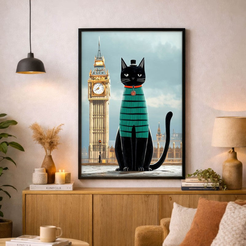 Black Cat Journey Wall Painting With Frame