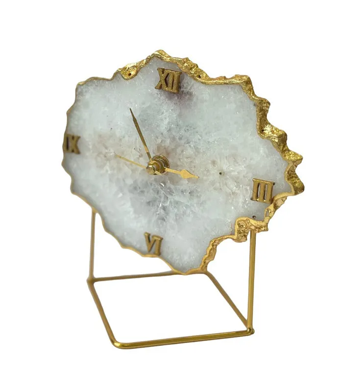 Silvi Handcrafted Agate Table Clock - White media 5