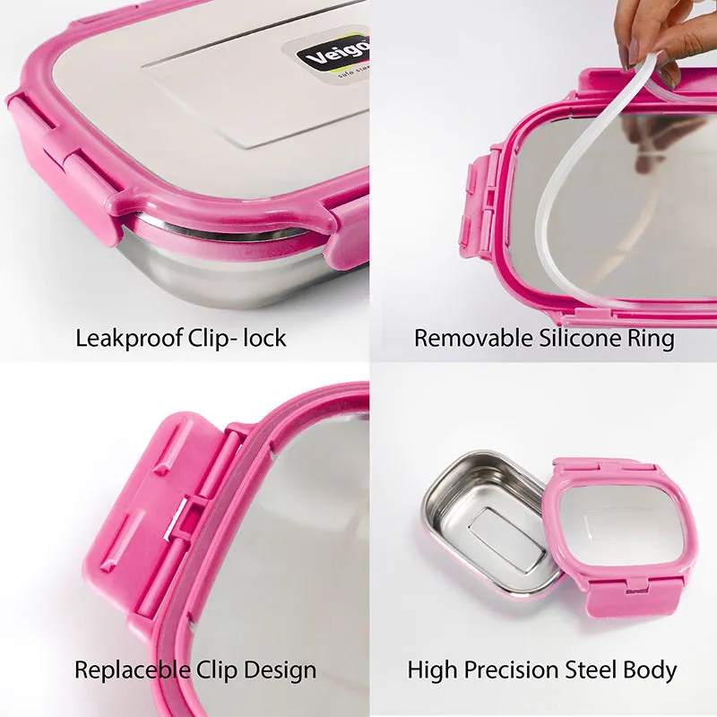 Delico Pack Pink Lunch Box With Insulated Pouch (775 mL /150 mL) - Three Piece Set media 6