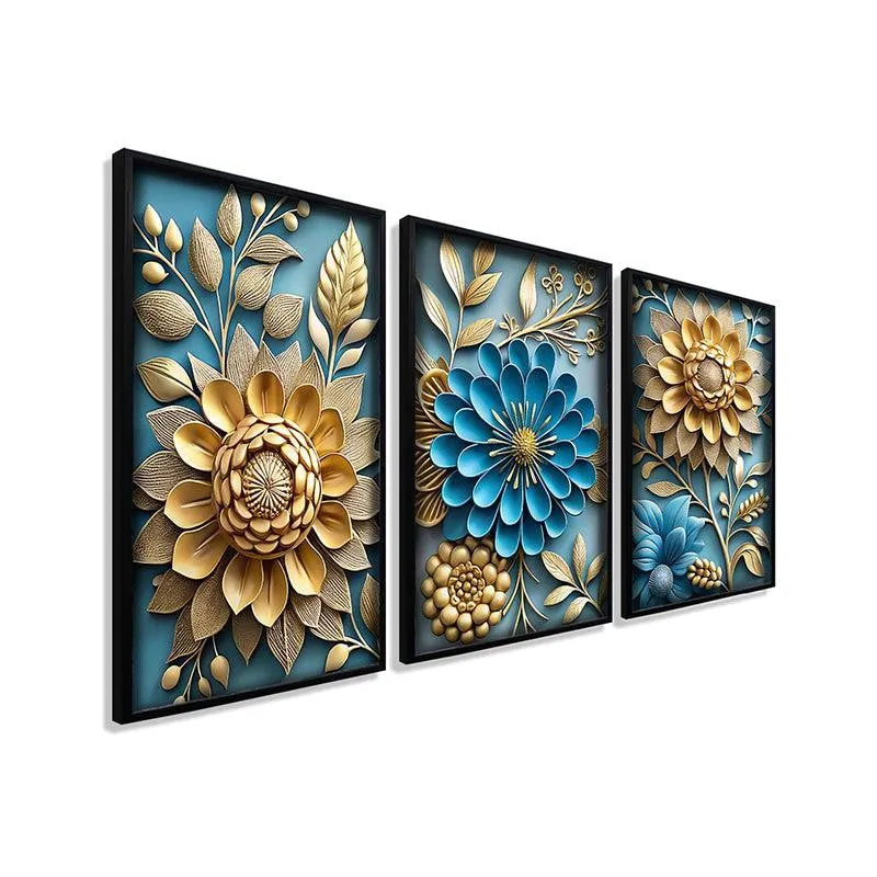 Cerulean Gold Wall Art With Frame - Set Of Three media 4