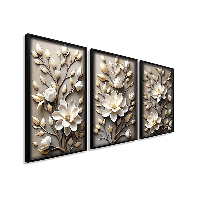 Ivory Blooms Wall Art With Frame - Set Of Three media 5