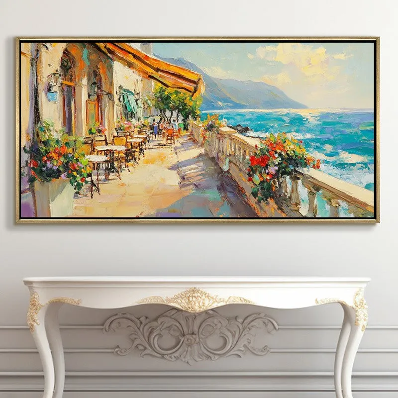 Cafe by Sea Canvas Wall Painting With Frame media 5