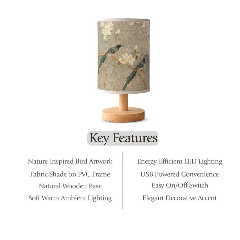 Artistic Bird Jute & Wooden Table Lamp - Green media 7