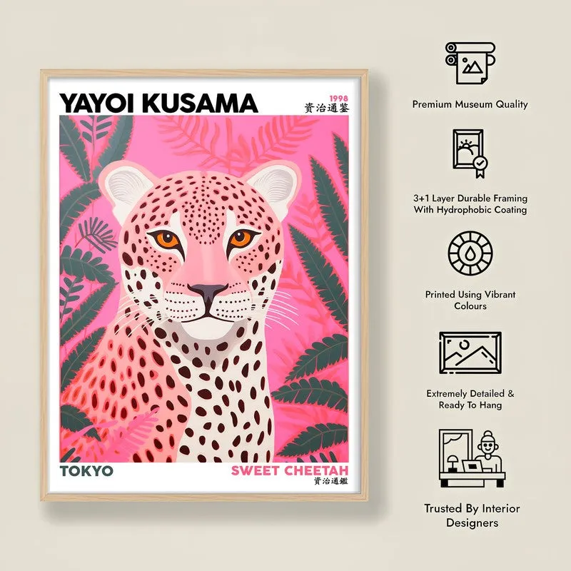 Sweet Cheetah Inspired by Yayoi Kusama Archival Canvas Wall Art - Natural Brown Frame media 8