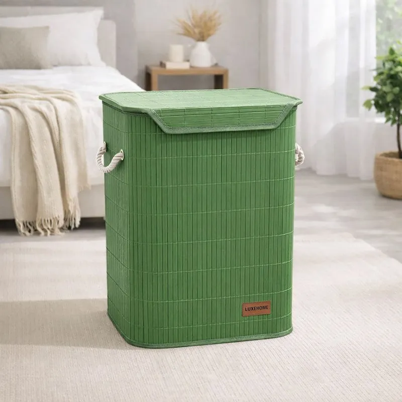 Strap Bamboo Laundry Basket - Green media 5
