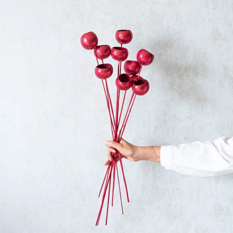 Glittee Red Dried Bell Cup Stick - Set Of Ten media 1