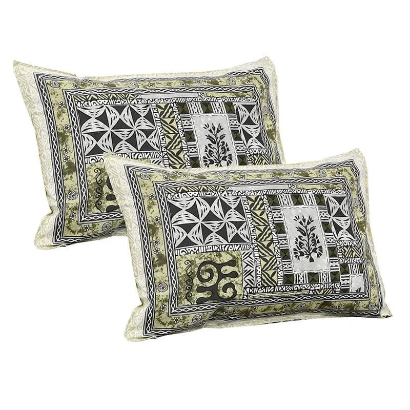 Tvisha Tribal Applique Print Cotton Bedsheet (Green,Grey) - 180 TC media 6