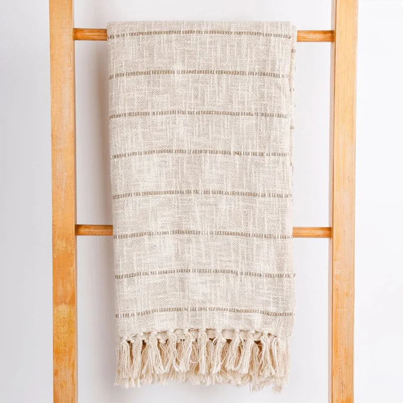 Dusky Loom Striped Throw - Off White & Beige media 5