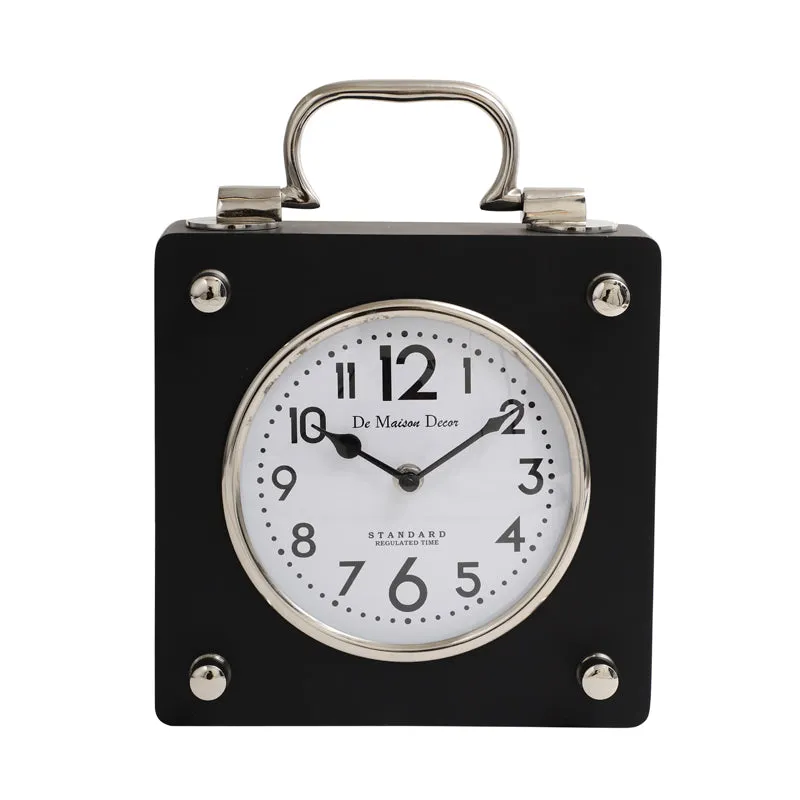 Suitcase Table Clock - Black & Silver media 3