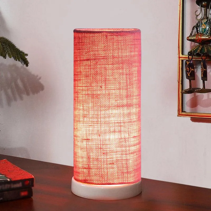 Esto Tower Wooden Table Lamp With Jute Shade - Pink,White media 1
