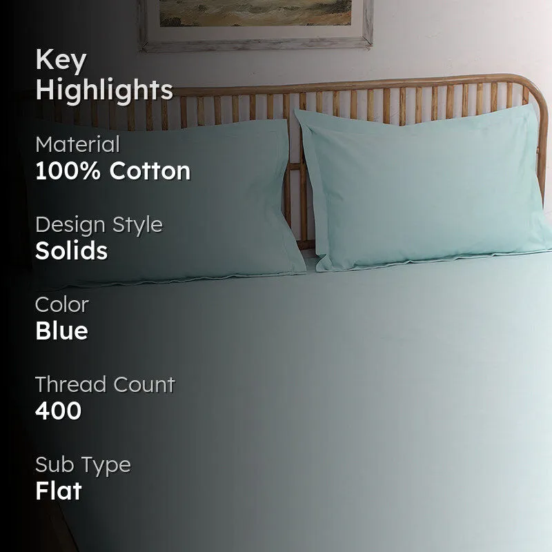 Blanqa Solid Cotton Bedsheet (Light Blue) - 400 TC media 2