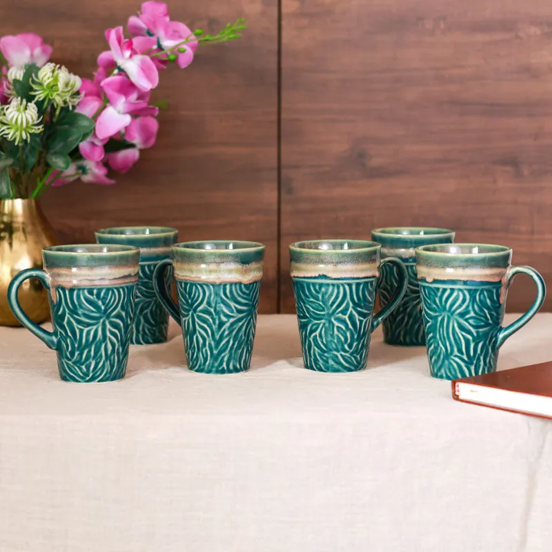 Ceramuse Ceramic Coffee Mug (300 mL Each/Teal Green) - Set of Six media 3