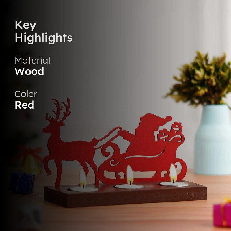 Sleigh Of Light Wood Christmas Tea Light Holder - Red media 2