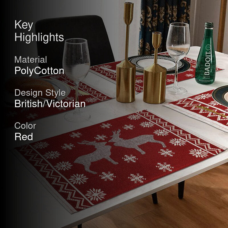 Crimson Stag Jacquard Woven Placemat - Set Of Four media 2