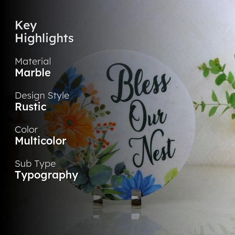 Bless Our Nest Floral Printed Marble Showpiece Table Accent media 2