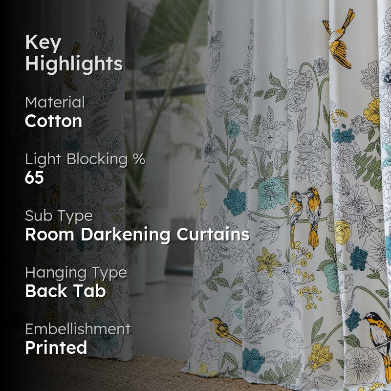 Tranquebar Home Forest Canopy Cotton Curtains(Yellow) - Set Of Two media 2