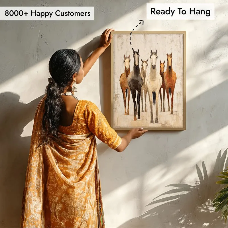 Dynamic Horse Wall Painting With Brown Frame media 8
