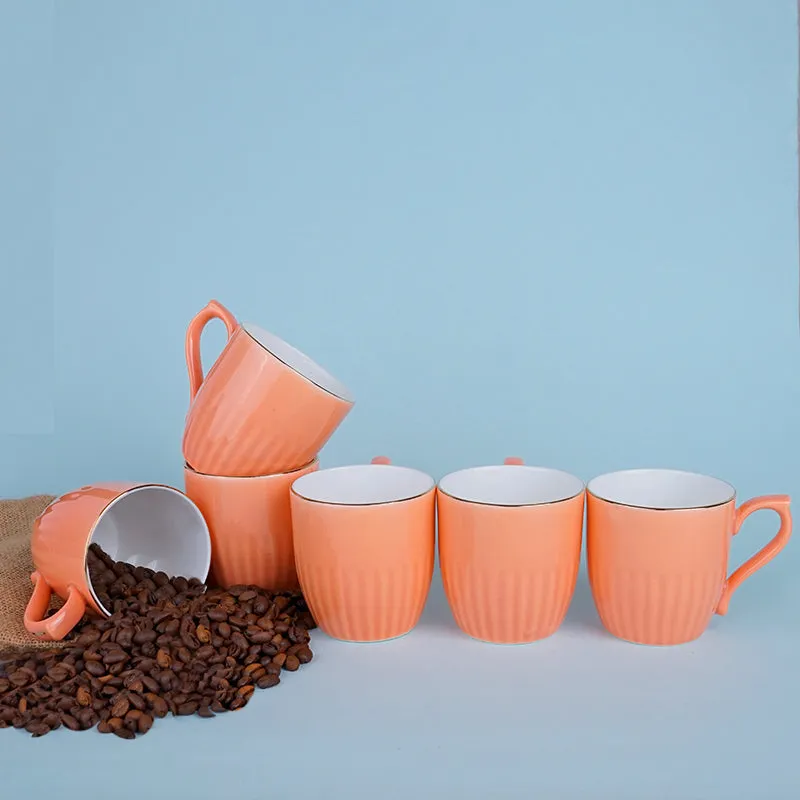 Glimo Porcelain Tea Cup (200 mL Each)/Orange)- Set of Six media 1