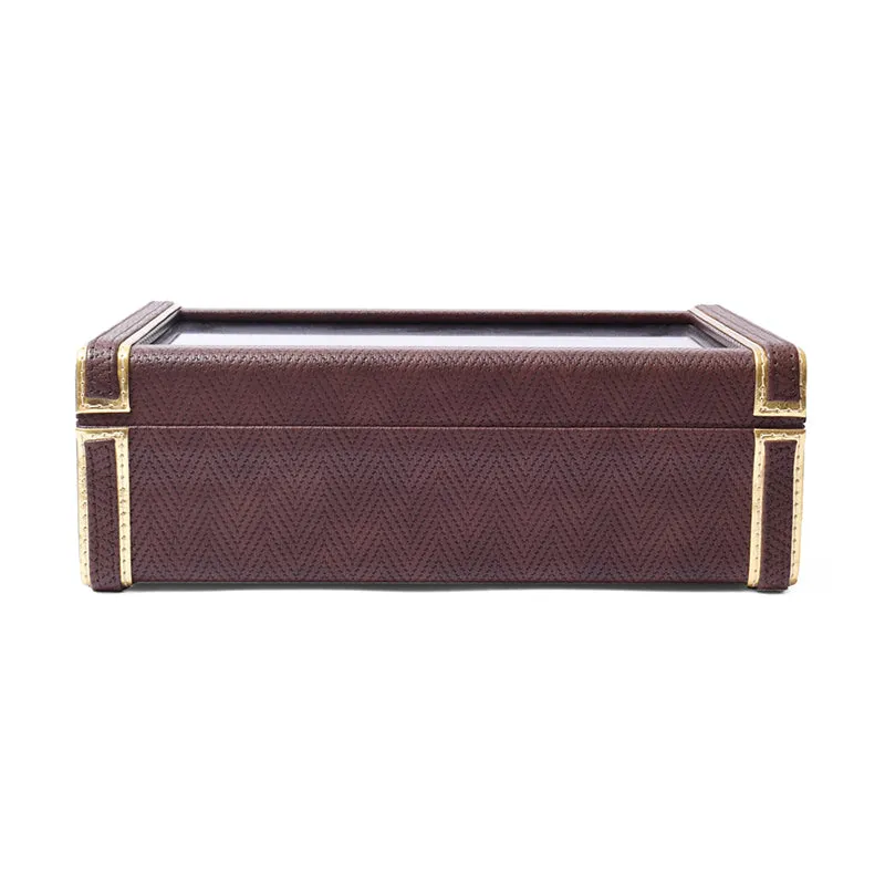 Vautch Faux Leather Watch Organizer - Brown & Gold media 6