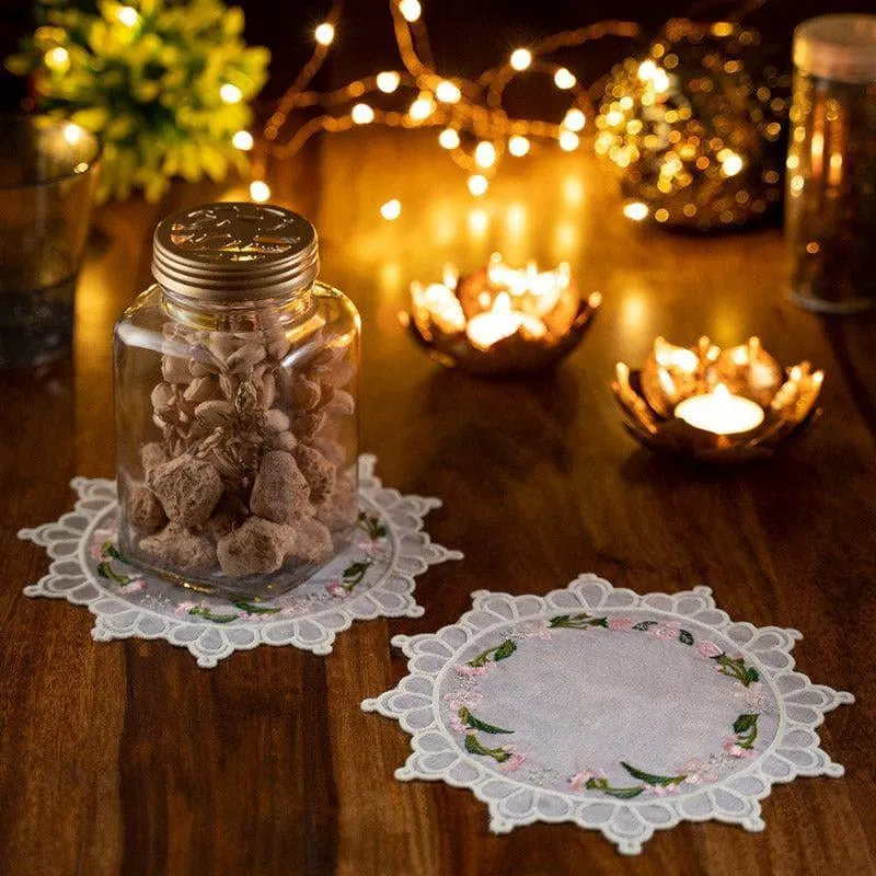 Embroidered Cherry Blossom Doily - Set Of Two media 4