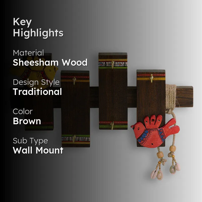 Warli Perch Hand painted Sheesham Wood Key Hook media 2