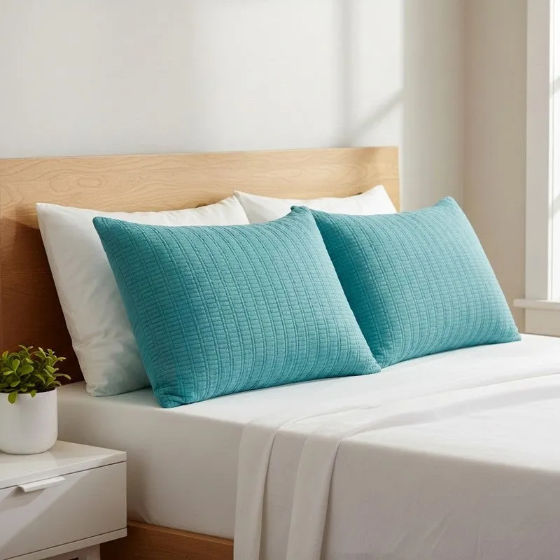 Diamond Quilted Cotton Pillow (Teal) - Set Of Two media 3