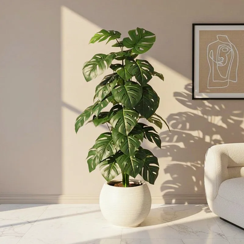 Monever Artificial Monstera With Black Plastic Pot - 4 Feet media 1