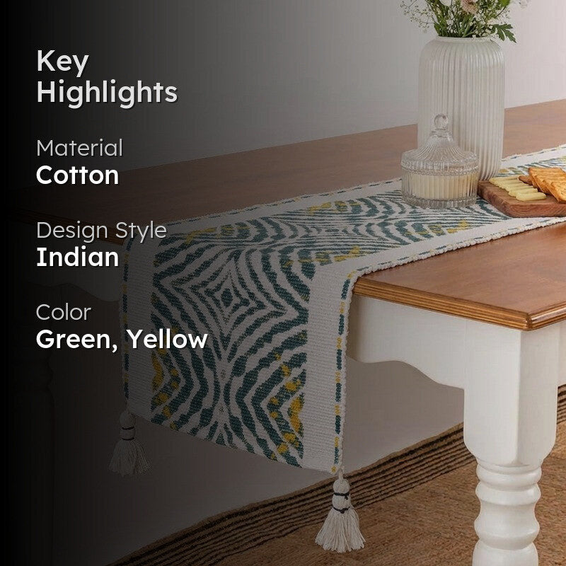 Pyraza Handwoven Tasseled Cotton Table Runner media 2