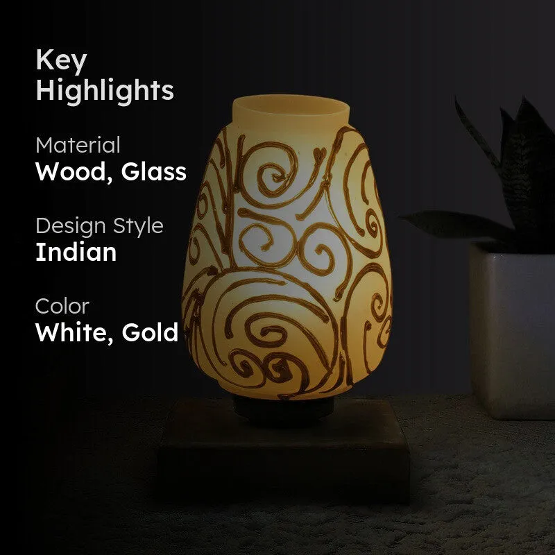 Prismato Glass Table Lamp With Wooden Base - White & Gold media 2