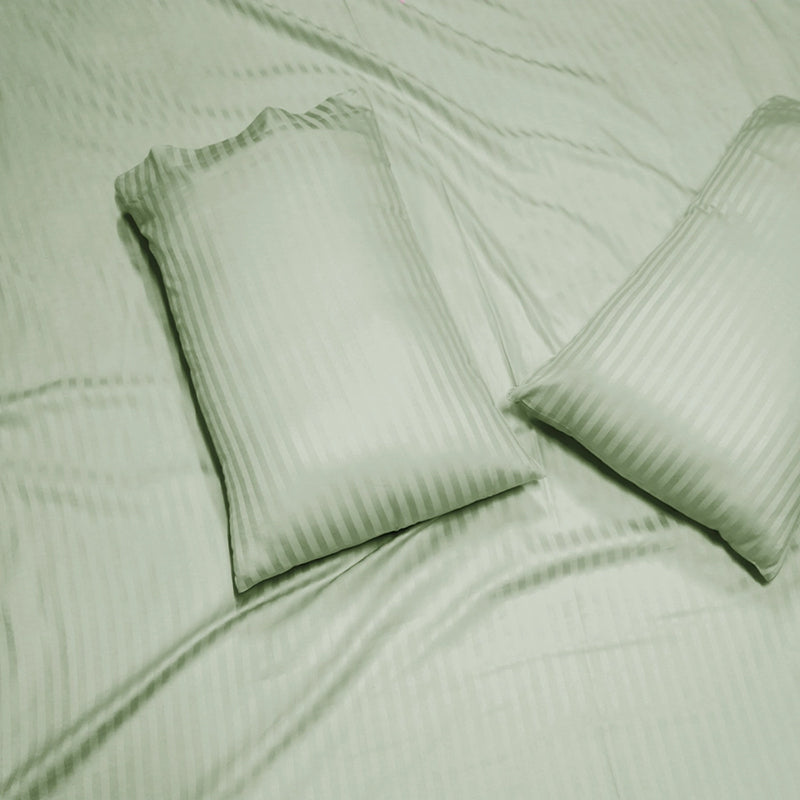 Sleek Loom Striped Cotton Bedsheet (Sage Green) - 300 TC media 6