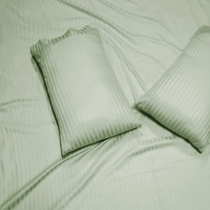 Sleek Loom Striped Cotton Bedsheet (Sage Green) - 300 TC media 6