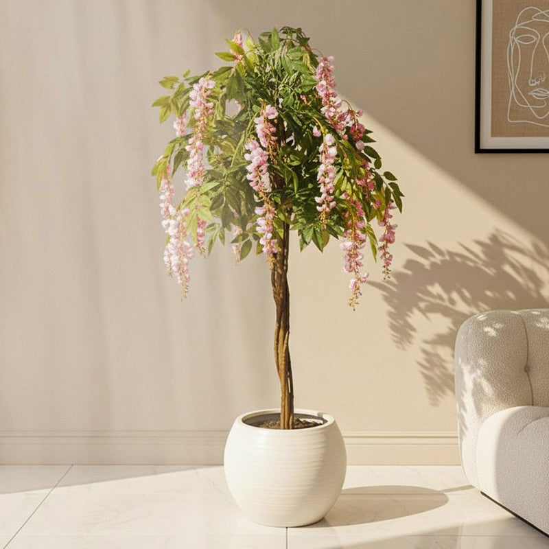 Verdiq Artificial Flowering Plant With Black Plastic Pot (Pink) - 6 Feet
