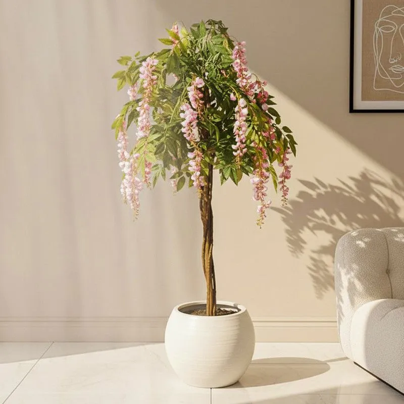 Verdiq Artificial Flowering Plant With Black Plastic Pot (Pink) - 6 Feet media 1