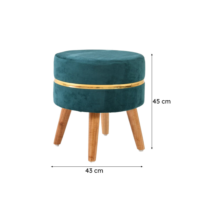 Classic Solid Velvet Ottoman - Blue & Gold media 7